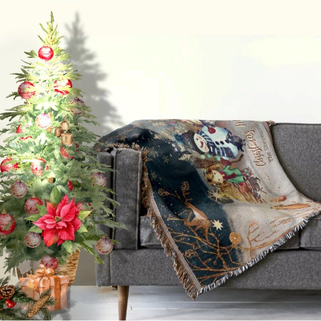Manta Animales y niños Navidades azul (Cute animals and kids Christmas blue Throw Blanket)