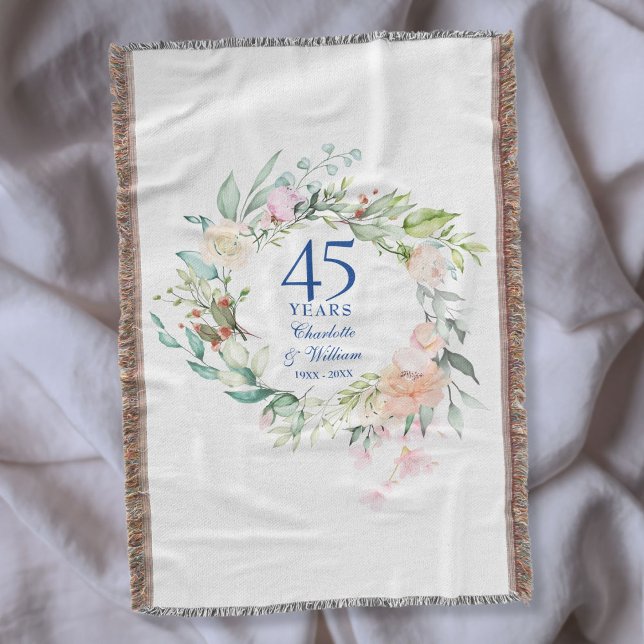 Manta Aniversario de bodas número 45, 65: guirnalda flor (45th 65th Wedding Anniversary Floral Garland Throw Blanket)