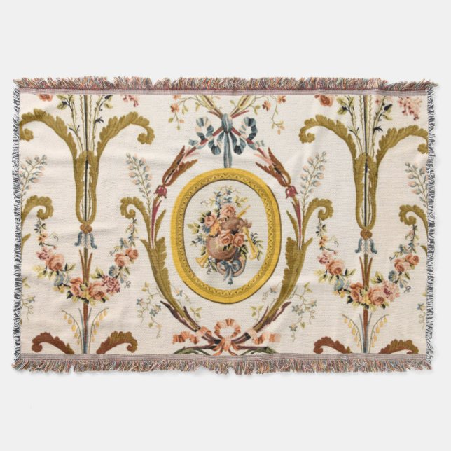 Manta Antiguo Rococo Floral Gold Cream Elegante (Anverso)
