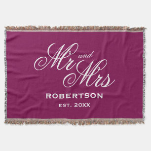 Manta Apellido personalizado Sr y Sra chic burgundy rojo