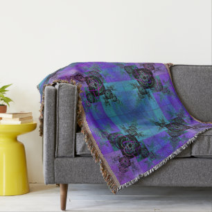 Manta Aqua y Lilac Fractal Joy Throw Blanket