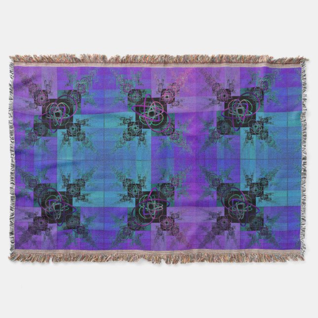 Manta Aqua y Lilac Fractal Joy Throw Blanket (Anverso)