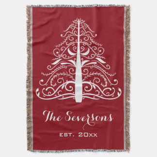 Manta Árbol blanco de Navidad en rojo