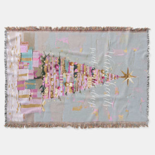 Manta Árbol de Navidad rosa y dorado con impasto