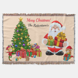 Manta Árbol de Navidad Santa y Elves Añadir nombre Regal