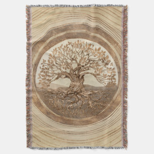 Manta Árbol de vida - Yggdrasil Pastel de oro