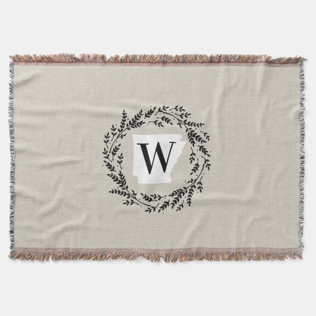 Manta Arkansas Rustic Wreath Monograma Throw Blanket (Anverso)