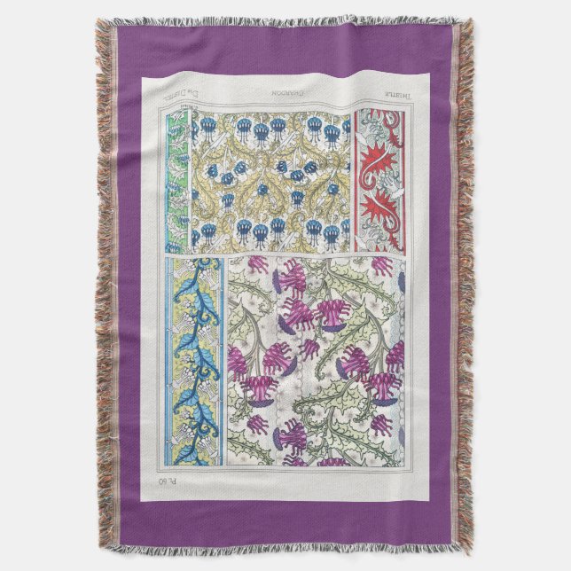 Manta Art Nouveau flor de cardo floral arte textil (Frente vertical)