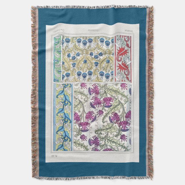 Manta Art Nouveau flor de cardo floral arte textil (Frente vertical)
