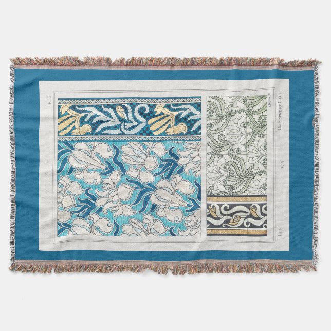 Manta Art Nouveau iris lily arte textil floral (Anverso)