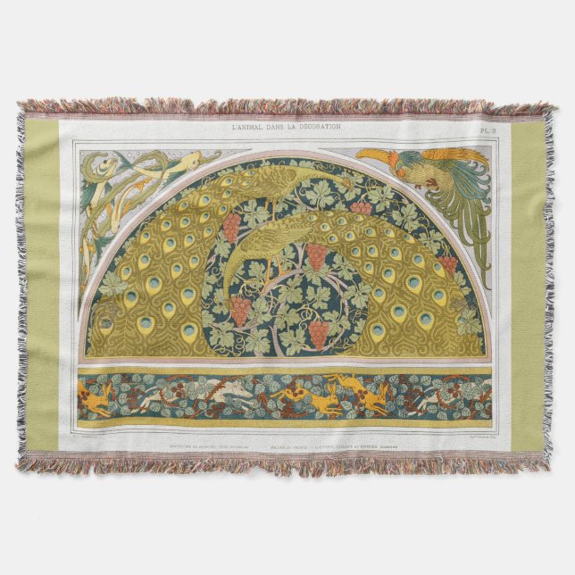 Manta Art nouveau peacock rooster grapevine verneuil (Anverso)