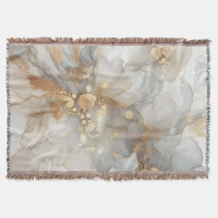 Manta Arte abstracto elegante de tinta blanca y dorada