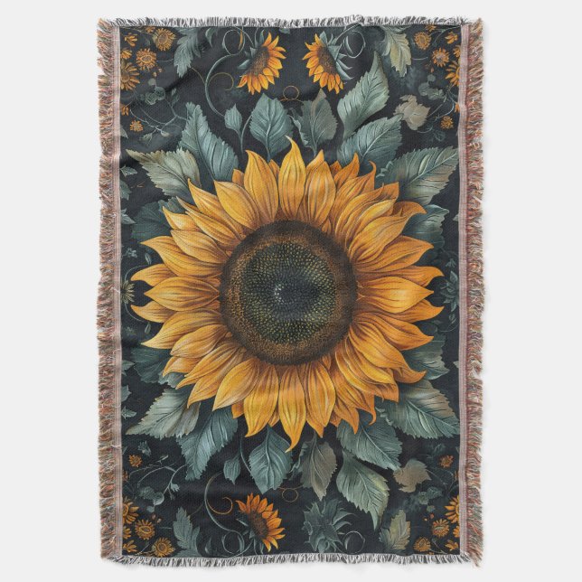 Manta Arte botánico de girasol intrincado (Frente vertical)