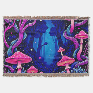 Manta Arte de Bosque de Hongos Rosa Neon