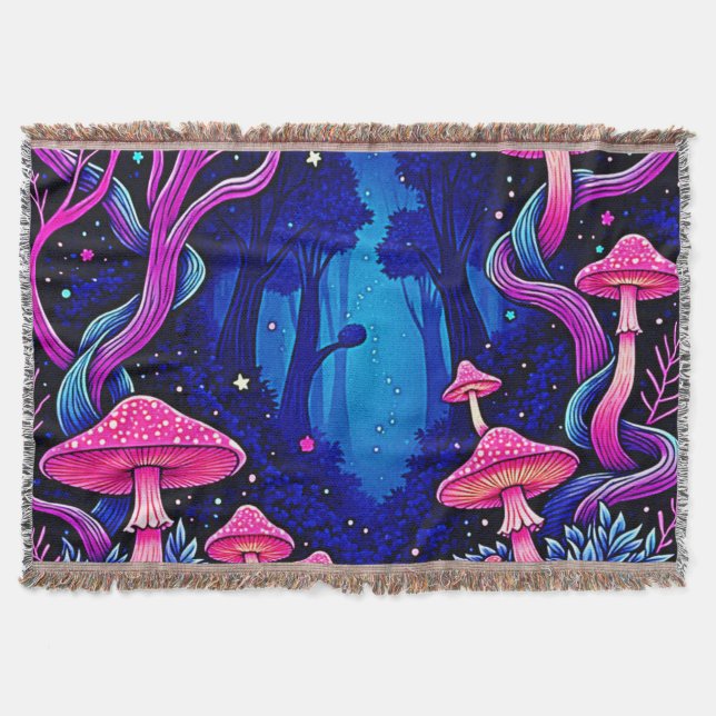 Manta Arte de Bosque de Hongos Rosa Neon (Anverso)