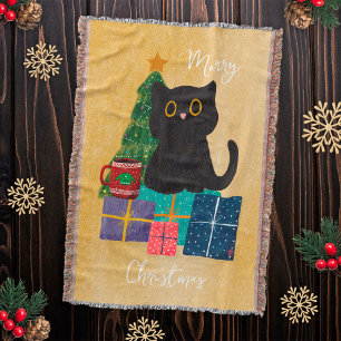 Manta Arte de café de gato lindo navideño naranja festiv