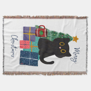 Manta Arte de café de gato negro lindo navideño festivo