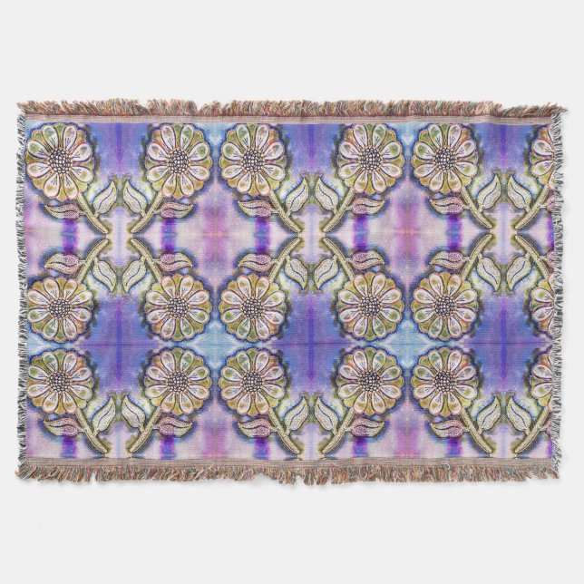 Manta Arte de flor acuarela en azul (Anverso)