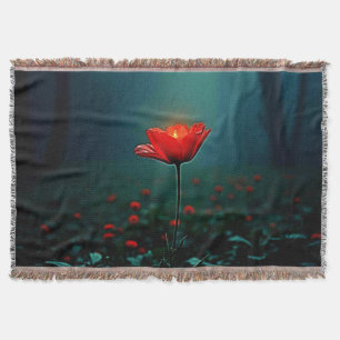 Manta Arte de Flor Roja Brillante Única