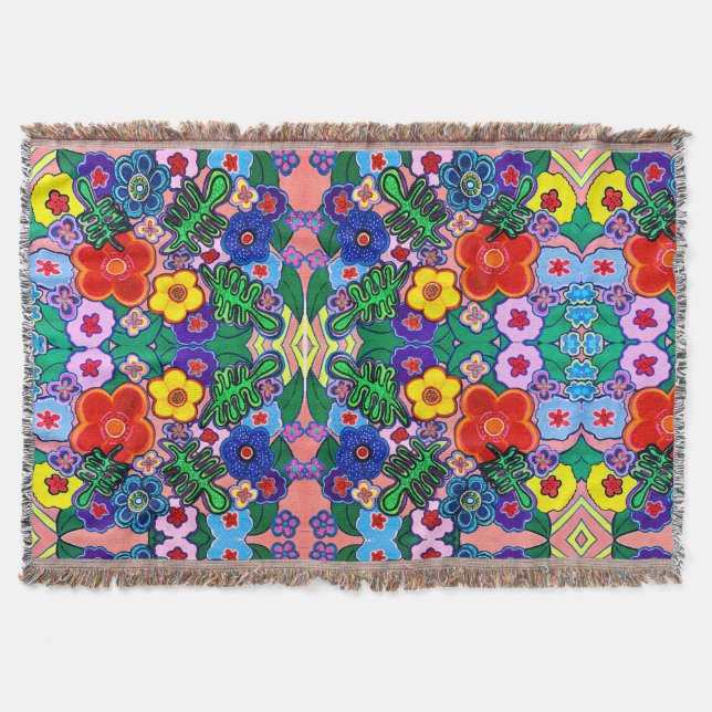 Manta Arte de flores luminosas abstractas (Anverso)