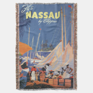 Manta Arte de viaje vintage de Bahamas, Vuela a Nassau e