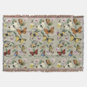 Manta Arte Floral Botánico de Mariposa Polilla Vintage 1