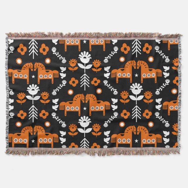 Manta Arte folclórico escandinavo de caballos (Anverso)