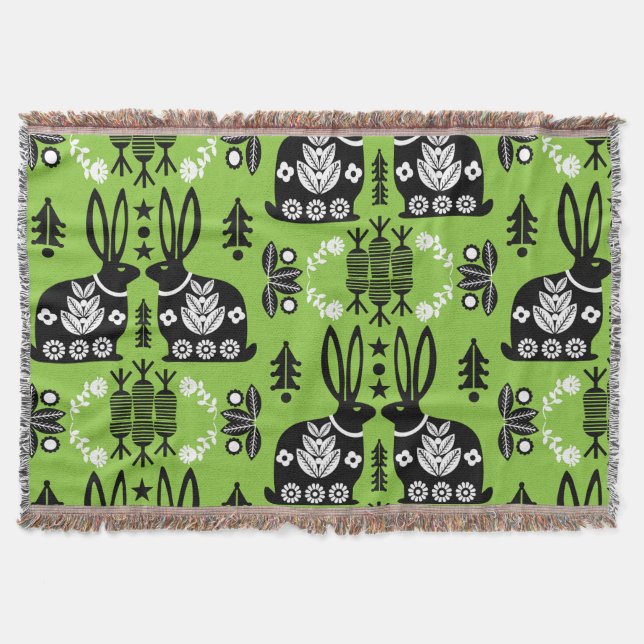 Manta Arte folclórico nórdico escandinavo conejo (Anverso)