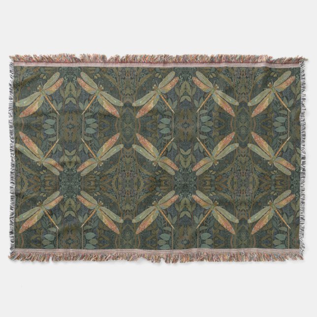 Manta Arte nuevo vintage libélula verde dorada (Anverso)