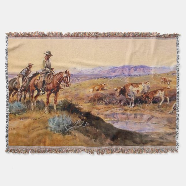 Manta Arte occidental “Trabajado” de Charles M Russell (Anverso)