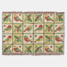 Manta Arte Popular Navideño Vintage Pájaros y Bayas de A