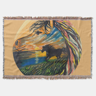 Manta Arte Wild Horse Sunset - Obra de arte hecha a mano