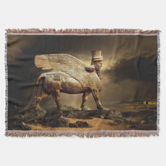 Manta Assyrian Classic Lamassu Cotton Throw Blanket (Anverso)
