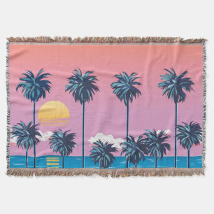 Manta Atardecer tropical: Ilustracion de playa vintage