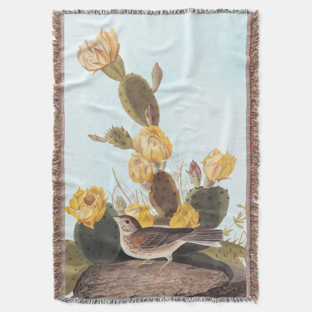 Manta Audubon Vesper Sparrow y Pricky Pear Cactus (Frente vertical)