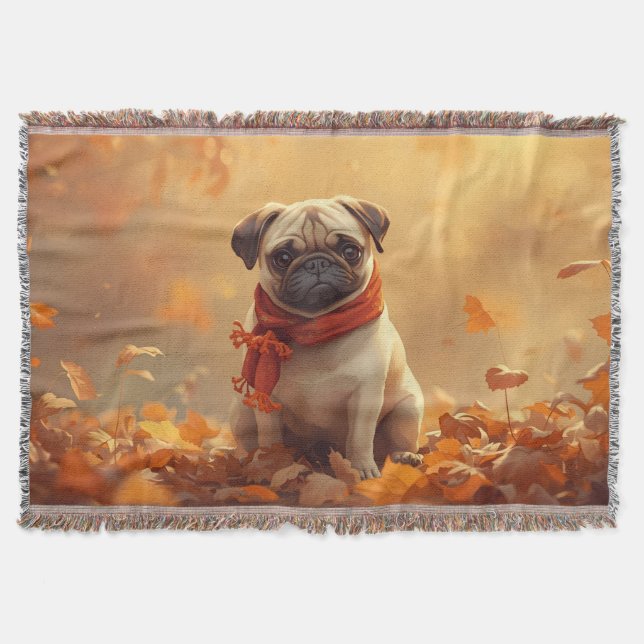 Manta  “Autumn Snuggles with Pugsy” Throw Blanket (Anverso)