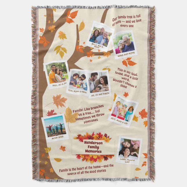 Manta Autumn Tree Family Quotes & Memories Photo Collage (Frente vertical)