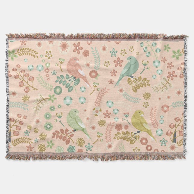 Manta Aves y ramas de Shabby Pastel Salmon (Anverso)