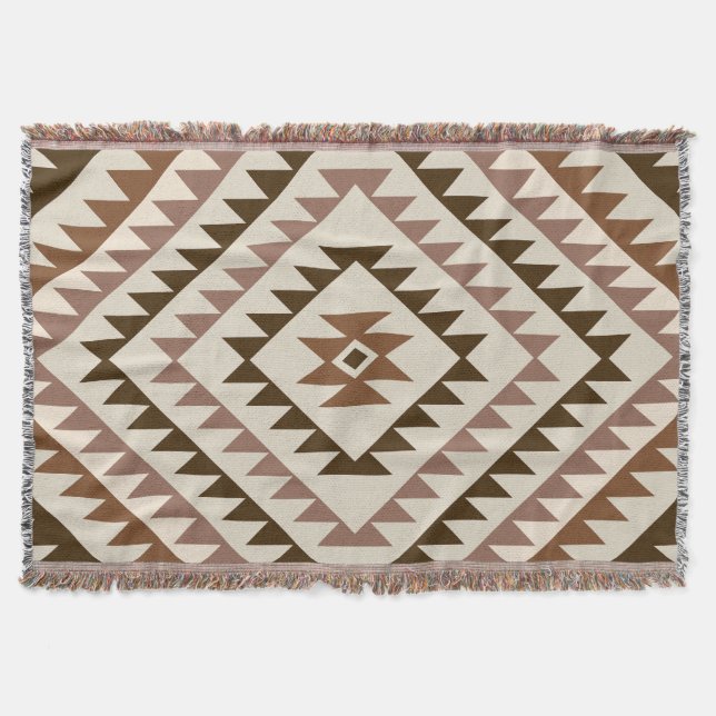 Manta Aztec Diamond Motif Design Browns+Cream (Anverso)