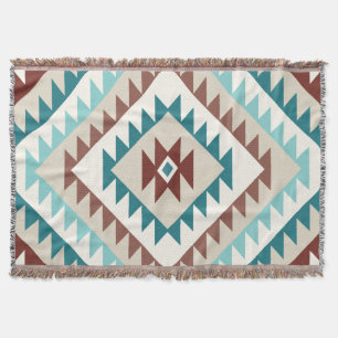 Manta Aztec Diamond (v) Motif Design Teals Creams Browns
