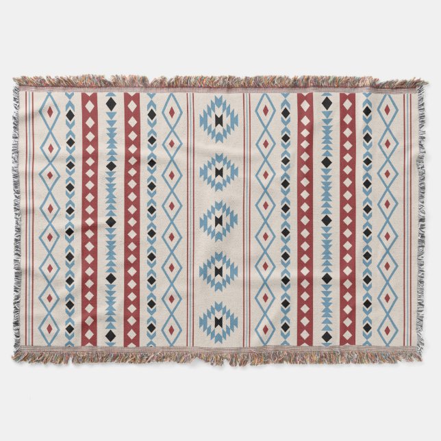Manta Azteca Azul Rojo Negro Crema Mezclado Motifs V Pat (Anverso)