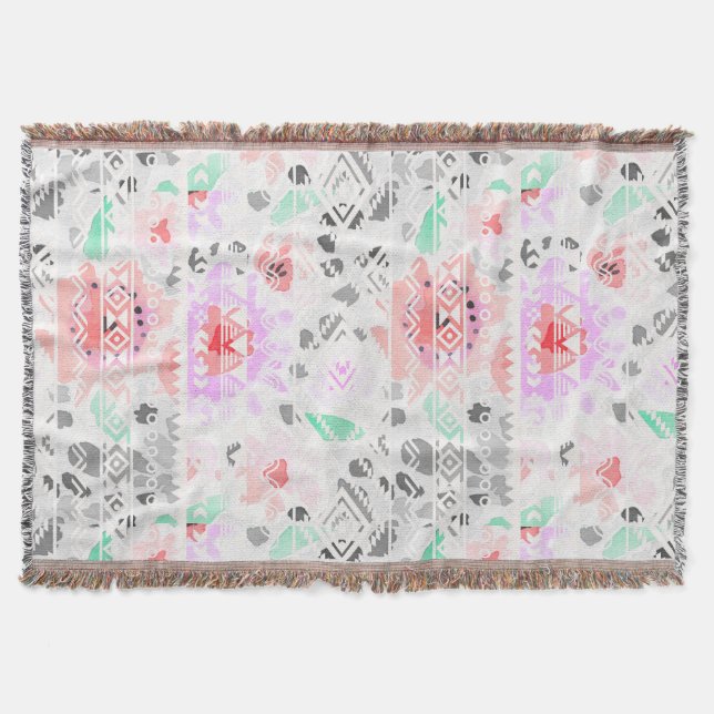 Manta Azteca floral de color pastel (Anverso)
