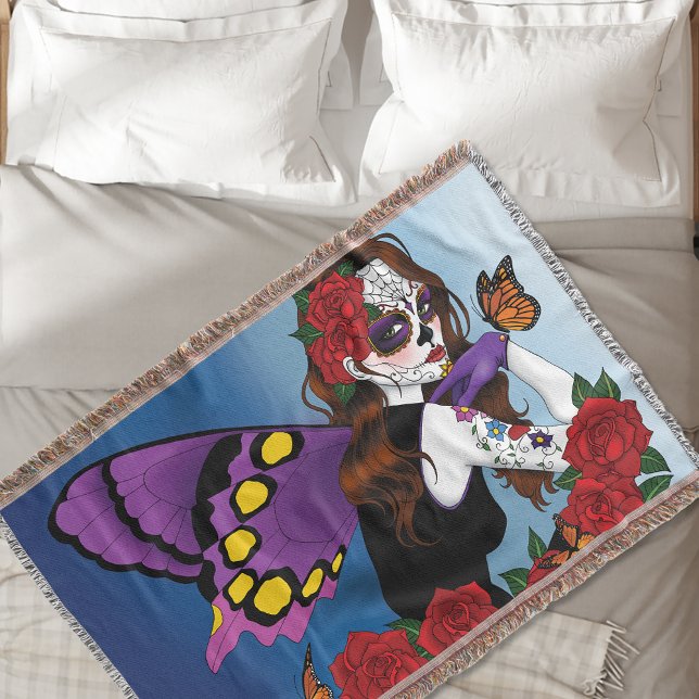 Manta Azúcar Morada Calavera Hada Rosas Rojas Monarcas G (Subido por el creador)