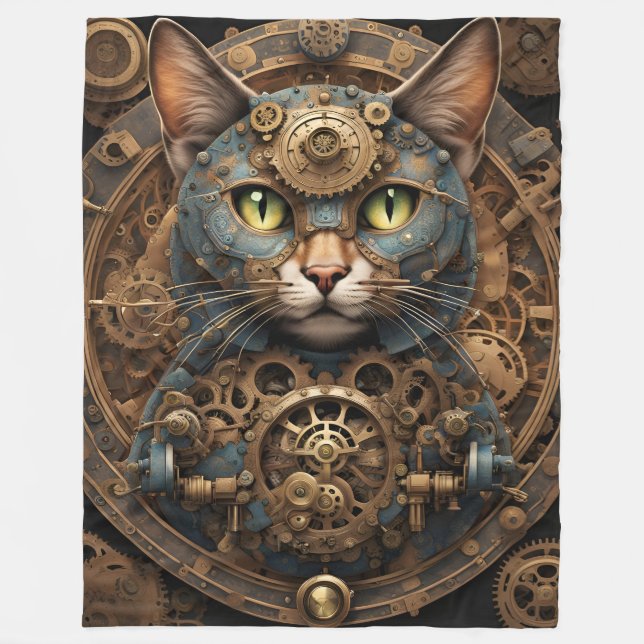 manta azul de arte de la IA del gato steampunk (Anverso)