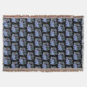 Manta Azul Floral Negro Azúcar Calavera Día de Muertos
