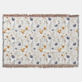 Manta Azul Gris Beige Marrón Blanco Boho Flores Botánico