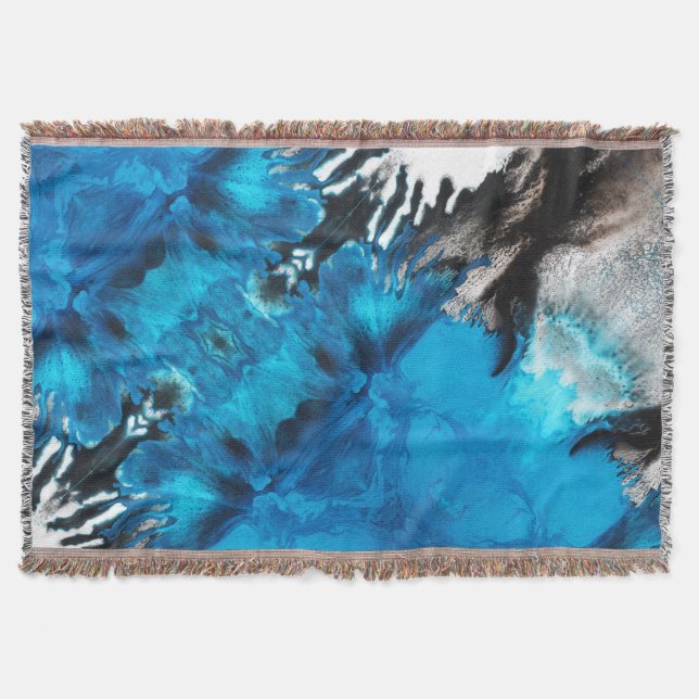 Manta Azul Negro Blanco Gris Pintura Salpicar Abstracto (Anverso)