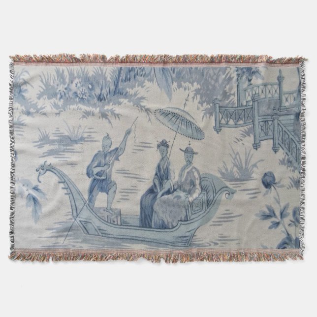 Manta Azul y blanco Chinoiserie Oriental Throw Blanket (Anverso)