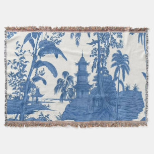 Manta Azul y blanco Chinoiserie Oriental Throw Blanket