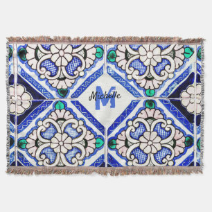 Manta Azulejo Patrón Español Mosaicos Naval Monograma Bl